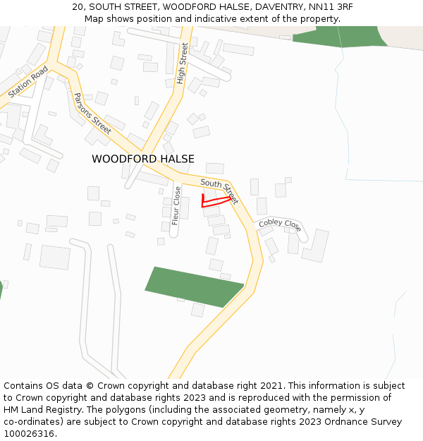 20, SOUTH STREET, WOODFORD HALSE, DAVENTRY, NN11 3RF: Location map and indicative extent of plot