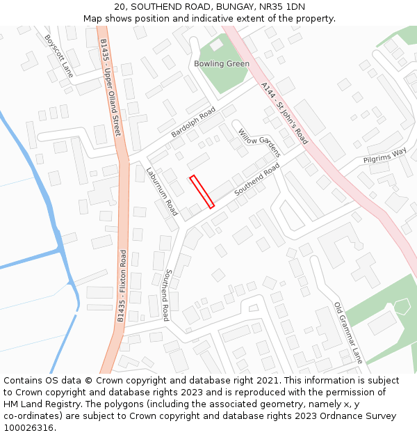 20, SOUTHEND ROAD, BUNGAY, NR35 1DN: Location map and indicative extent of plot