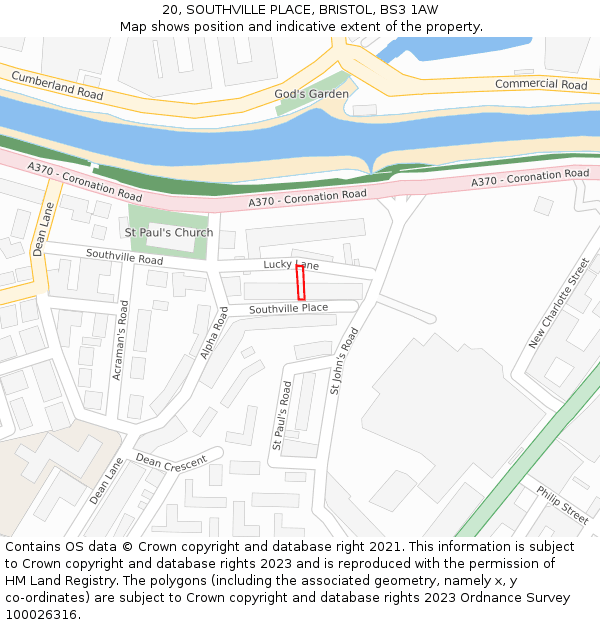 20, SOUTHVILLE PLACE, BRISTOL, BS3 1AW: Location map and indicative extent of plot