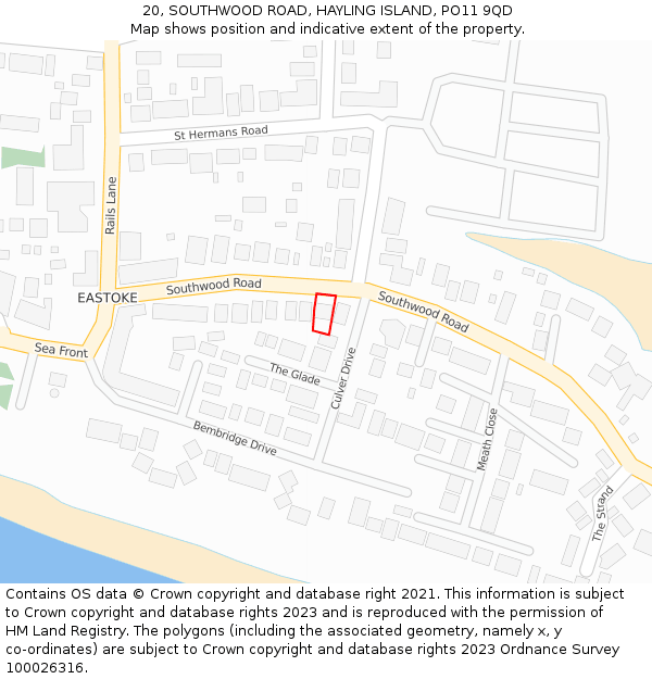 20, SOUTHWOOD ROAD, HAYLING ISLAND, PO11 9QD: Location map and indicative extent of plot