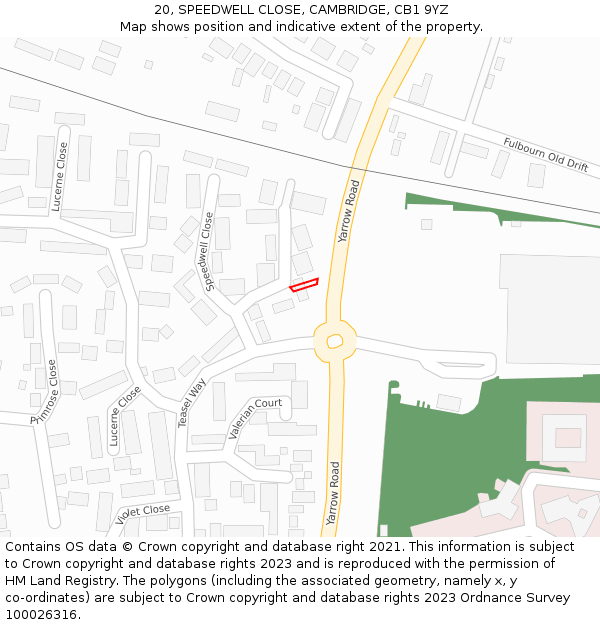 20, SPEEDWELL CLOSE, CAMBRIDGE, CB1 9YZ: Location map and indicative extent of plot
