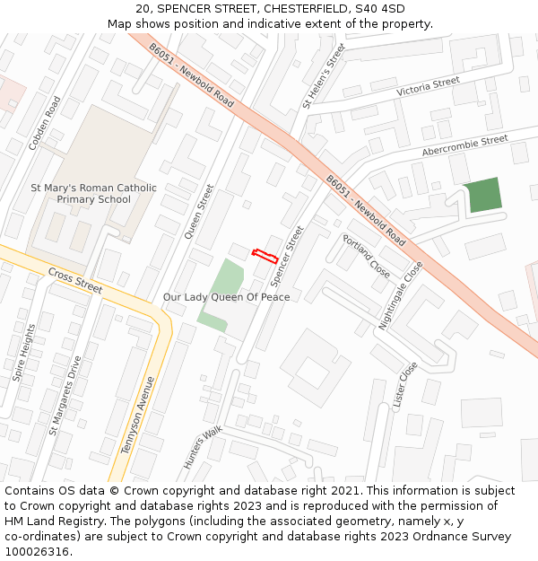 20, SPENCER STREET, CHESTERFIELD, S40 4SD: Location map and indicative extent of plot