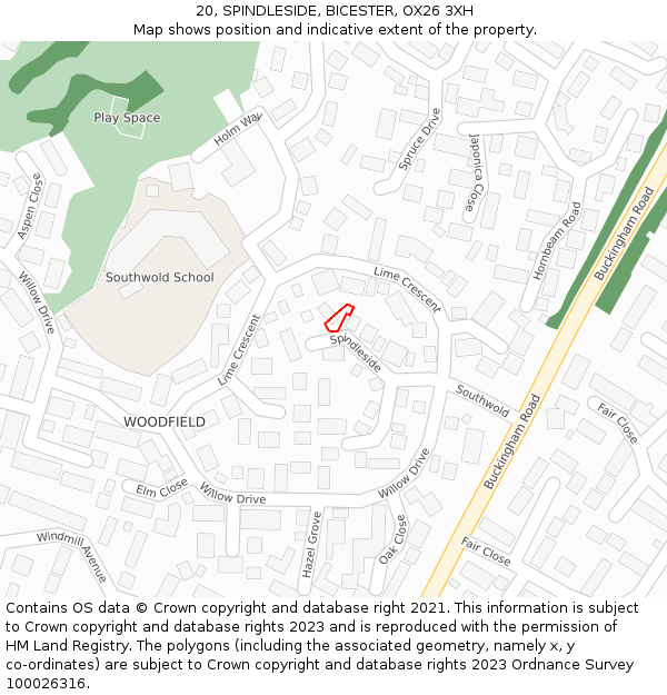 20, SPINDLESIDE, BICESTER, OX26 3XH: Location map and indicative extent of plot