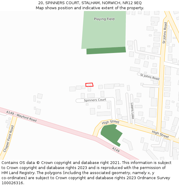 20, SPINNERS COURT, STALHAM, NORWICH, NR12 9EQ: Location map and indicative extent of plot