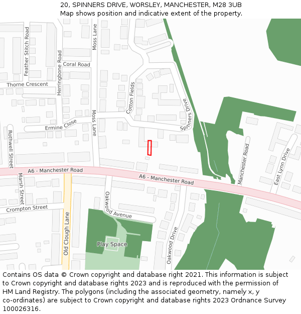 20, SPINNERS DRIVE, WORSLEY, MANCHESTER, M28 3UB: Location map and indicative extent of plot