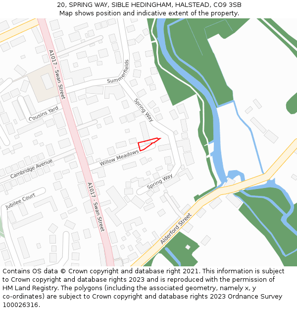 20, SPRING WAY, SIBLE HEDINGHAM, HALSTEAD, CO9 3SB: Location map and indicative extent of plot