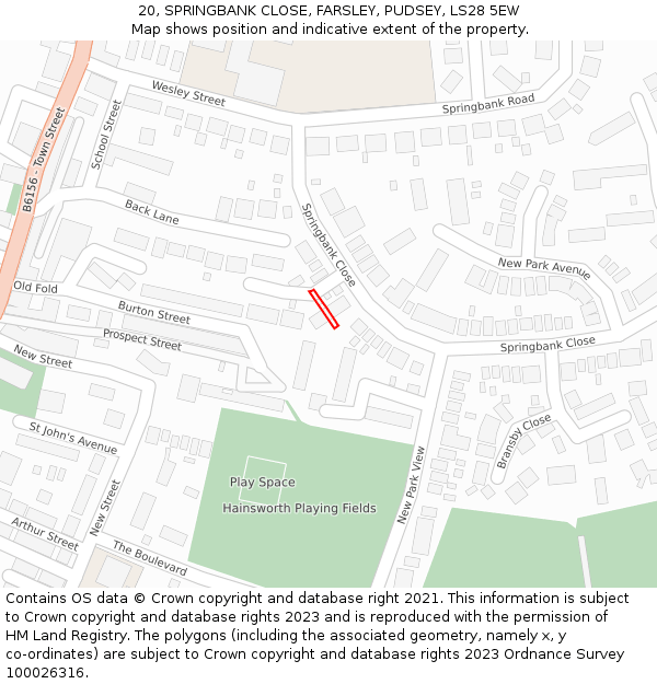 20, SPRINGBANK CLOSE, FARSLEY, PUDSEY, LS28 5EW: Location map and indicative extent of plot