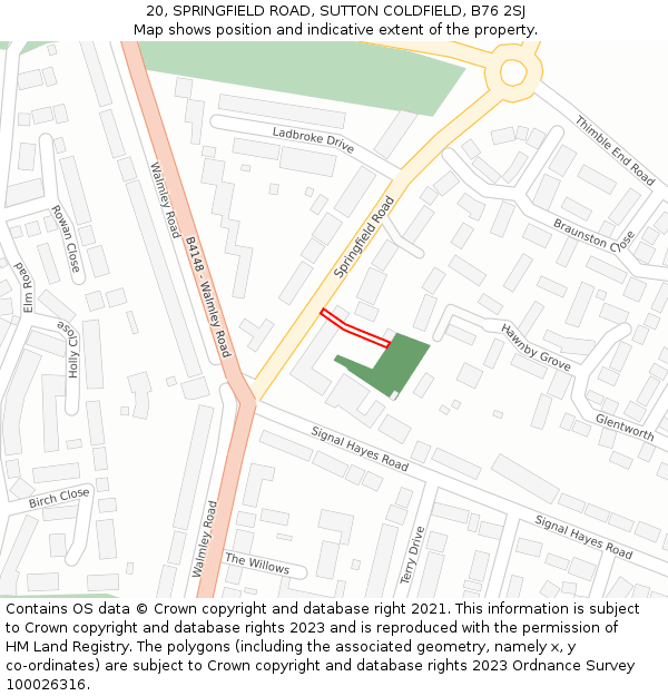 20, SPRINGFIELD ROAD, SUTTON COLDFIELD, B76 2SJ: Location map and indicative extent of plot
