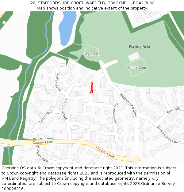 20, STAFFORDSHIRE CROFT, WARFIELD, BRACKNELL, RG42 3HW: Location map and indicative extent of plot