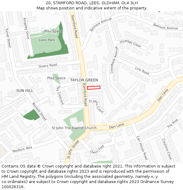 20, STAMFORD ROAD, LEES, OLDHAM, OL4 3LH: Location map and indicative extent of plot