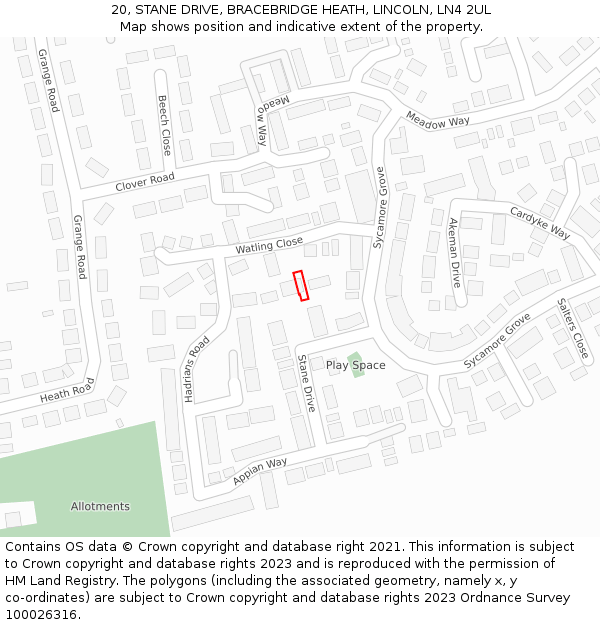 20, STANE DRIVE, BRACEBRIDGE HEATH, LINCOLN, LN4 2UL: Location map and indicative extent of plot