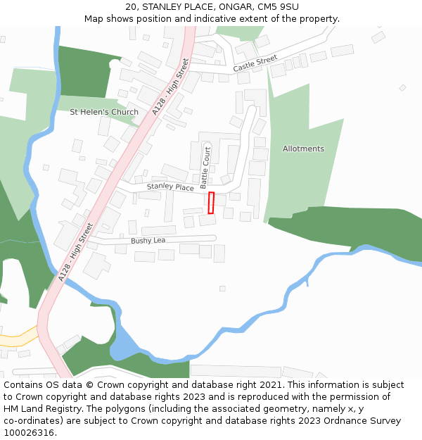 20, STANLEY PLACE, ONGAR, CM5 9SU: Location map and indicative extent of plot