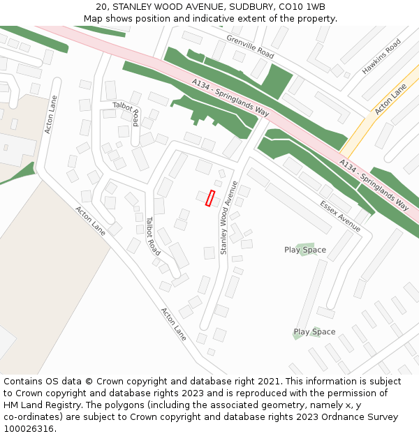 20, STANLEY WOOD AVENUE, SUDBURY, CO10 1WB: Location map and indicative extent of plot