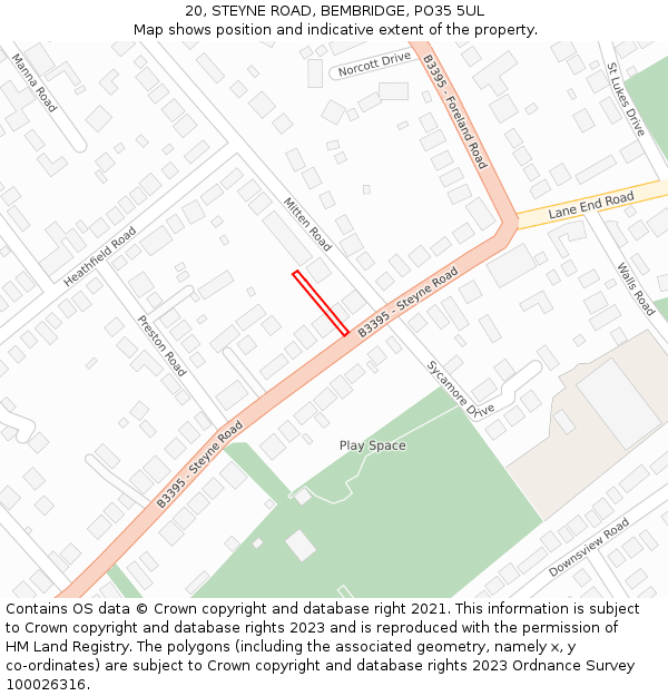 20, STEYNE ROAD, BEMBRIDGE, PO35 5UL: Location map and indicative extent of plot