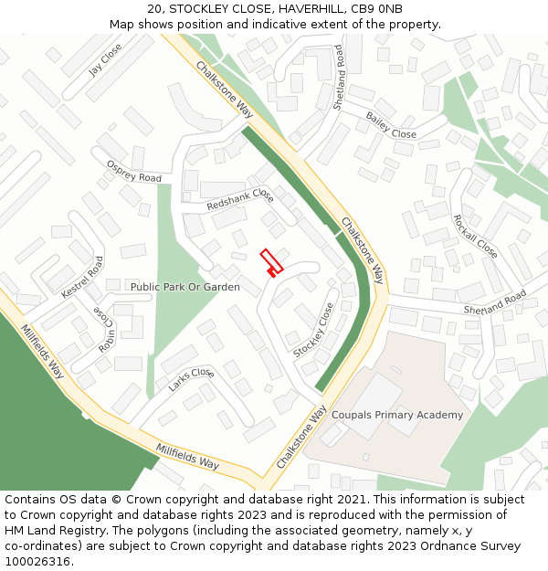 20, STOCKLEY CLOSE, HAVERHILL, CB9 0NB: Location map and indicative extent of plot