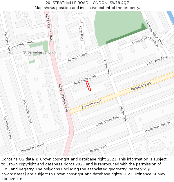 20, STRATHVILLE ROAD, LONDON, SW18 4QZ: Location map and indicative extent of plot