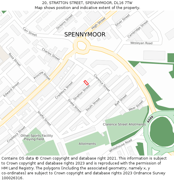 20, STRATTON STREET, SPENNYMOOR, DL16 7TW: Location map and indicative extent of plot