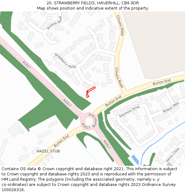 20, STRAWBERRY FIELDS, HAVERHILL, CB9 9DR: Location map and indicative extent of plot