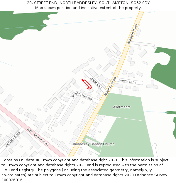 20, STREET END, NORTH BADDESLEY, SOUTHAMPTON, SO52 9DY: Location map and indicative extent of plot