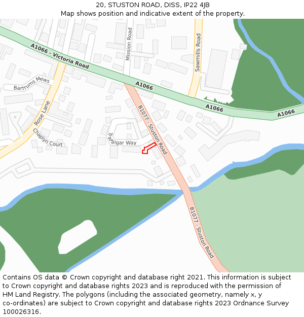 20, STUSTON ROAD, DISS, IP22 4JB: Location map and indicative extent of plot