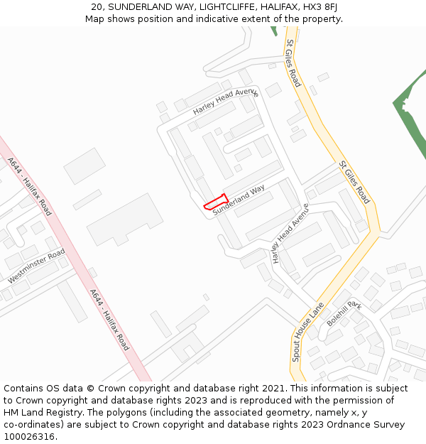 20, SUNDERLAND WAY, LIGHTCLIFFE, HALIFAX, HX3 8FJ: Location map and indicative extent of plot
