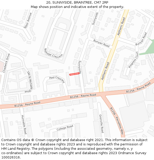 20, SUNNYSIDE, BRAINTREE, CM7 2RP: Location map and indicative extent of plot