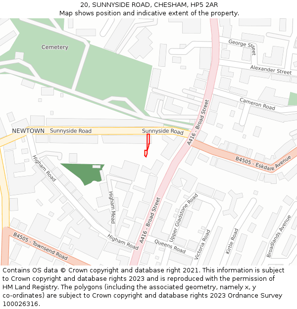 20, SUNNYSIDE ROAD, CHESHAM, HP5 2AR: Location map and indicative extent of plot