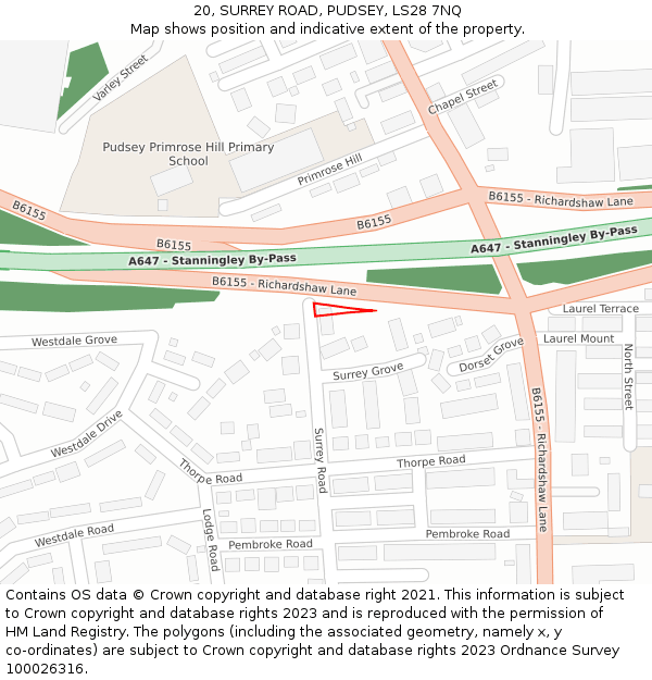 20, SURREY ROAD, PUDSEY, LS28 7NQ: Location map and indicative extent of plot