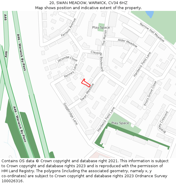 20, SWAN MEADOW, WARWICK, CV34 6HZ: Location map and indicative extent of plot