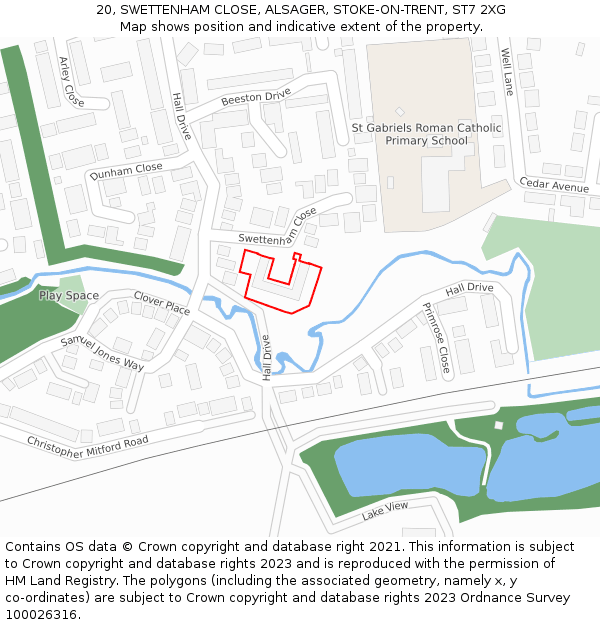 20, SWETTENHAM CLOSE, ALSAGER, STOKE-ON-TRENT, ST7 2XG: Location map and indicative extent of plot