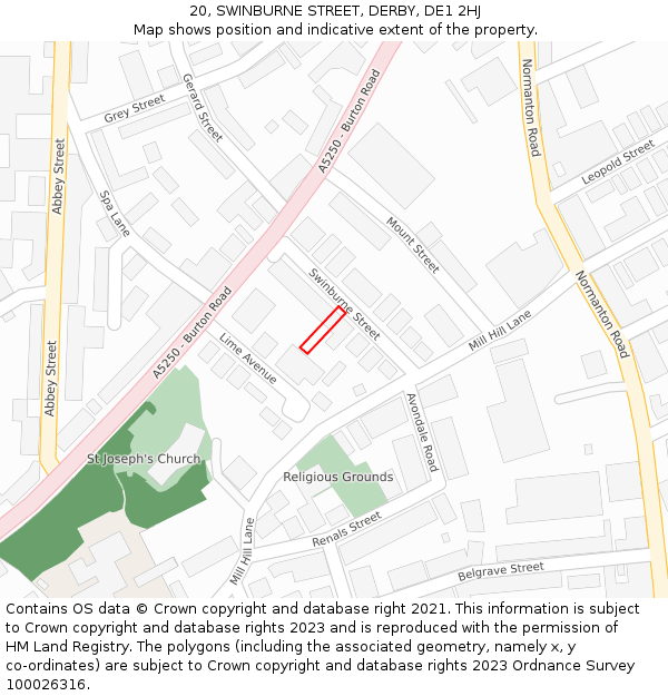 20, SWINBURNE STREET, DERBY, DE1 2HJ: Location map and indicative extent of plot