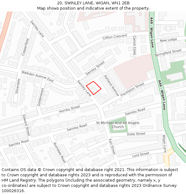 20, SWINLEY LANE, WIGAN, WN1 2EB: Location map and indicative extent of plot