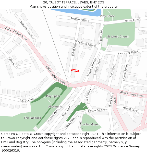 20, TALBOT TERRACE, LEWES, BN7 2DS: Location map and indicative extent of plot