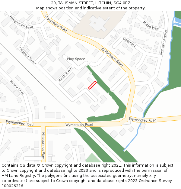 20, TALISMAN STREET, HITCHIN, SG4 0EZ: Location map and indicative extent of plot