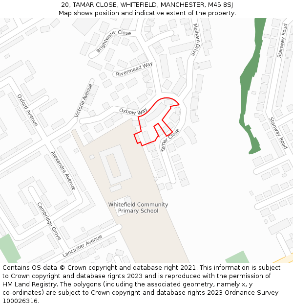 20, TAMAR CLOSE, WHITEFIELD, MANCHESTER, M45 8SJ: Location map and indicative extent of plot