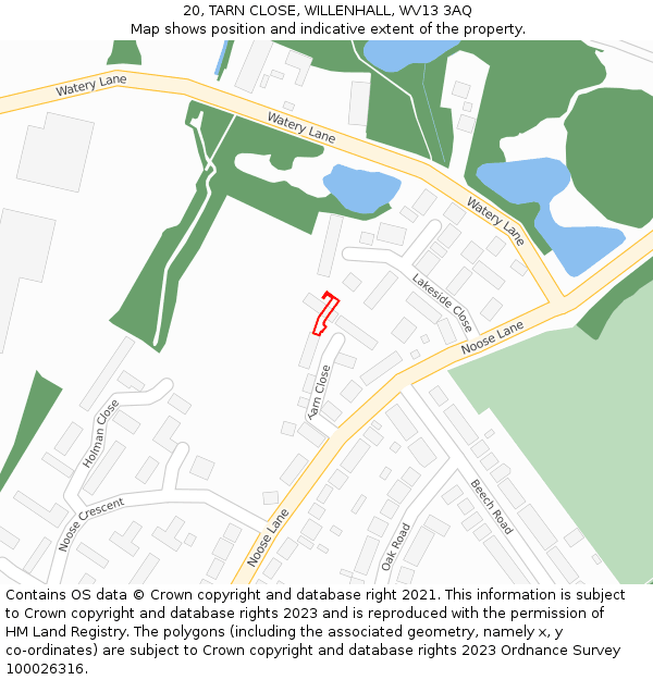20, TARN CLOSE, WILLENHALL, WV13 3AQ: Location map and indicative extent of plot