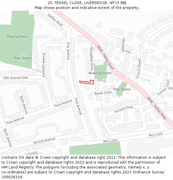 20, TEASEL CLOSE, LIVERSEDGE, WF15 8BJ: Location map and indicative extent of plot