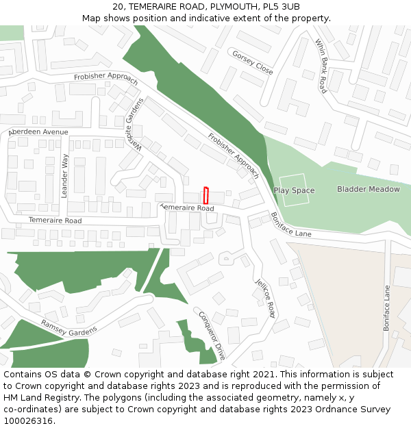 20, TEMERAIRE ROAD, PLYMOUTH, PL5 3UB: Location map and indicative extent of plot