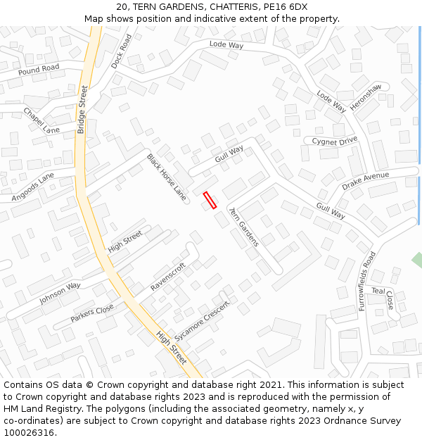 20, TERN GARDENS, CHATTERIS, PE16 6DX: Location map and indicative extent of plot