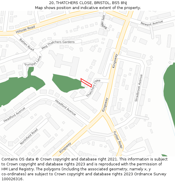 20, THATCHERS CLOSE, BRISTOL, BS5 8NJ: Location map and indicative extent of plot