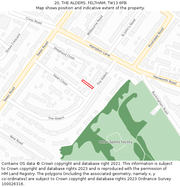 20, THE ALDERS, FELTHAM, TW13 6PB: Location map and indicative extent of plot