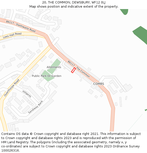 20, THE COMMON, DEWSBURY, WF12 0LJ: Location map and indicative extent of plot