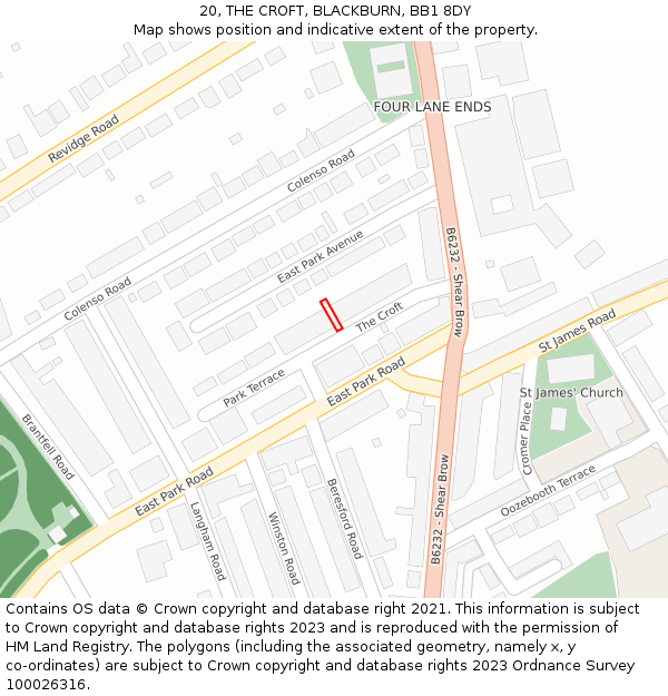 20, THE CROFT, BLACKBURN, BB1 8DY: Location map and indicative extent of plot