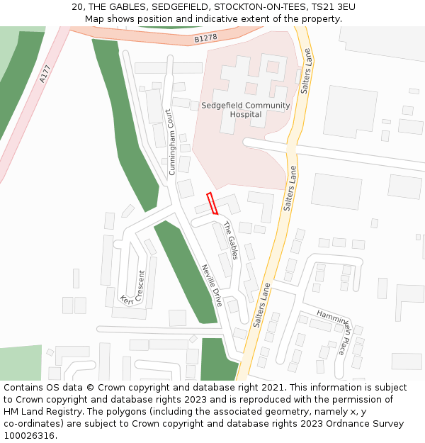 20, THE GABLES, SEDGEFIELD, STOCKTON-ON-TEES, TS21 3EU: Location map and indicative extent of plot