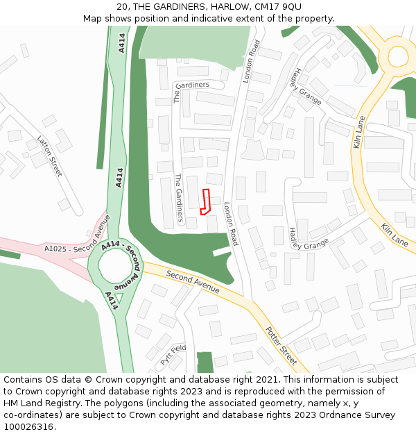 20, THE GARDINERS, HARLOW, CM17 9QU: Location map and indicative extent of plot