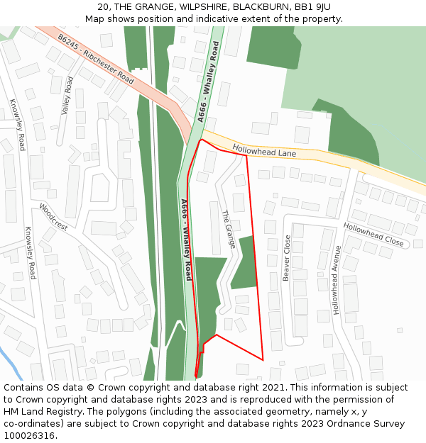 20, THE GRANGE, WILPSHIRE, BLACKBURN, BB1 9JU: Location map and indicative extent of plot