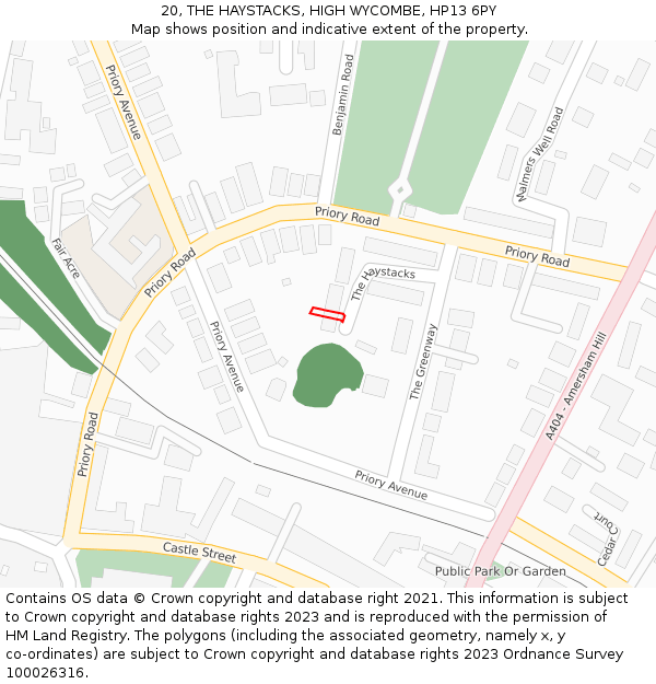 20, THE HAYSTACKS, HIGH WYCOMBE, HP13 6PY: Location map and indicative extent of plot