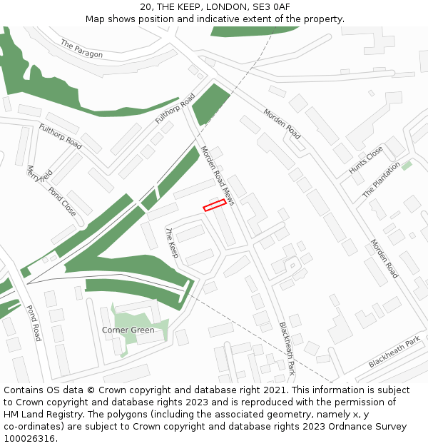 20, THE KEEP, LONDON, SE3 0AF: Location map and indicative extent of plot