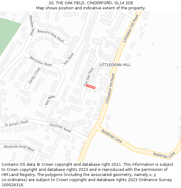20, THE OAK FIELD, CINDERFORD, GL14 2DE: Location map and indicative extent of plot