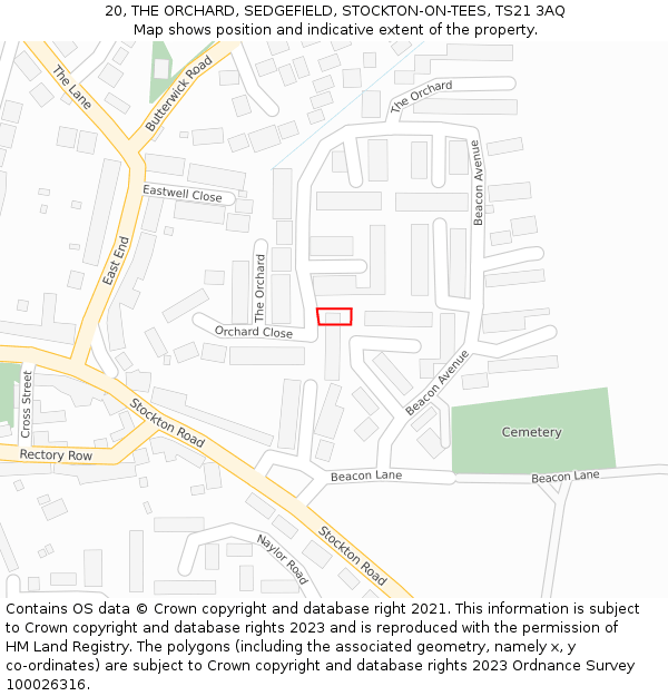 20, THE ORCHARD, SEDGEFIELD, STOCKTON-ON-TEES, TS21 3AQ: Location map and indicative extent of plot